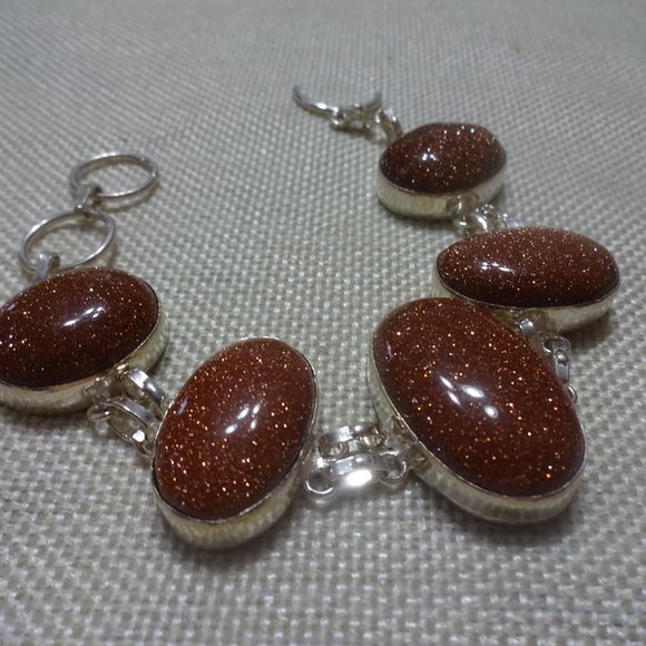 Gorgeous "GOLD SUNSTONE" Handmade Sterling Bracelet Size 7 1/2" #298B - Picture 3 of 3